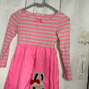 H&M Pink and Gray Striped Dress with Bunny Appliqué